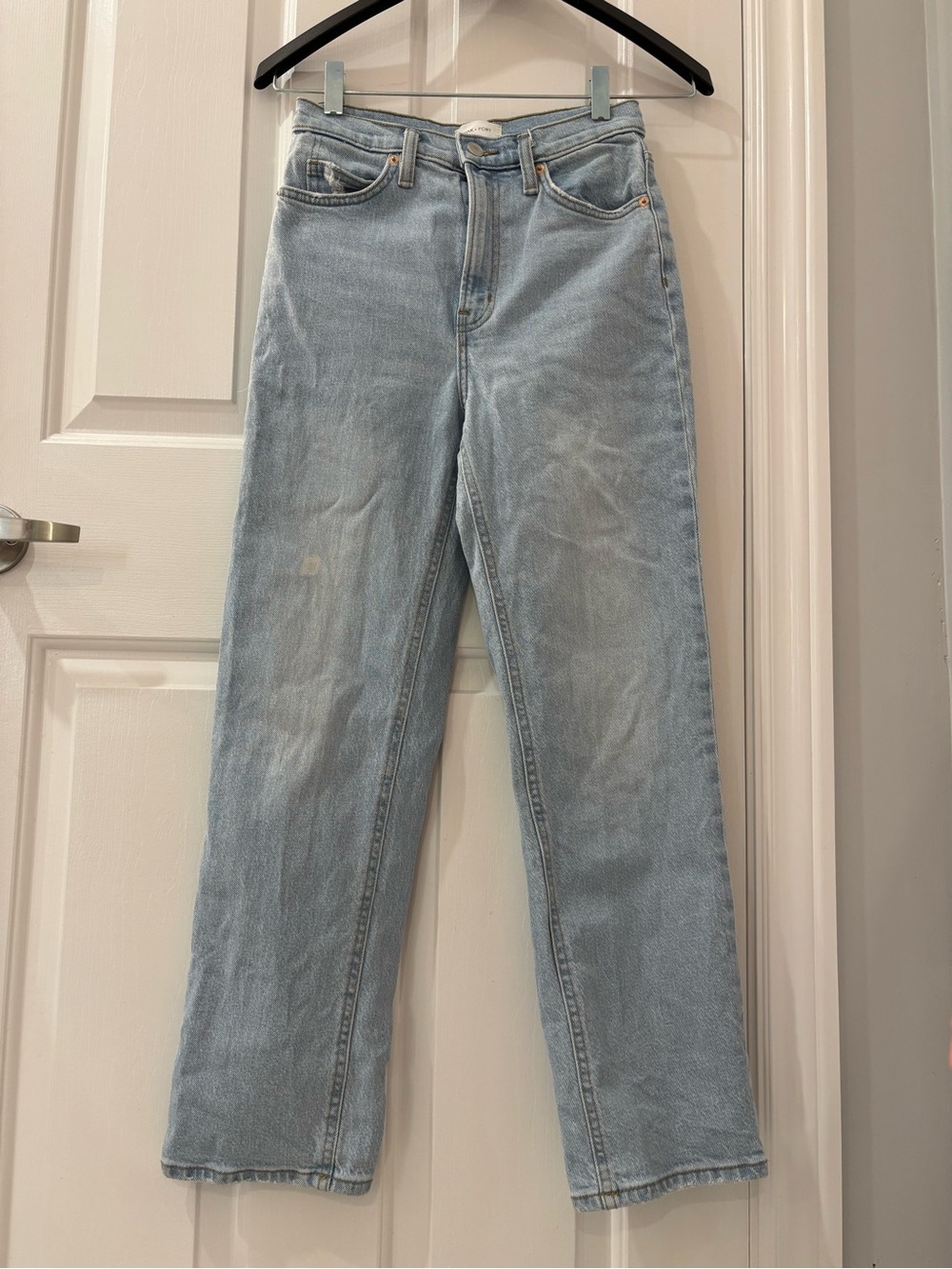 OAK + FORT Light Blue High Rise Straight Leg Organic Cotton Jeans 25”